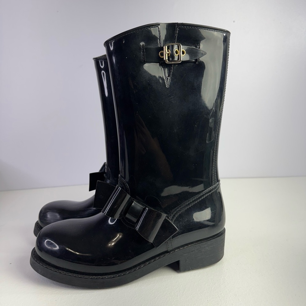 RED Valentino moto bow black rubber rain boots size 38